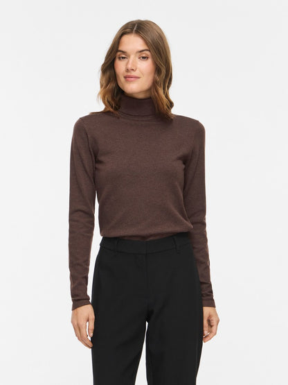 Vila Strickshirt Rollkragen Langarm Strick Top Coffee Bean Melange