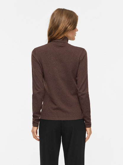 Vila Strickshirt Rollkragen Langarm Strick Top Coffee Bean Melange