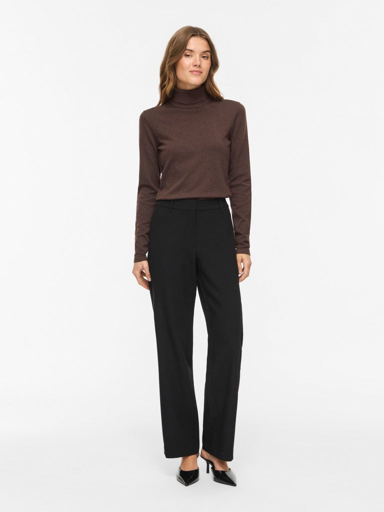 Vila Strickshirt Rollkragen Langarm Strick Top Coffee Bean Melange