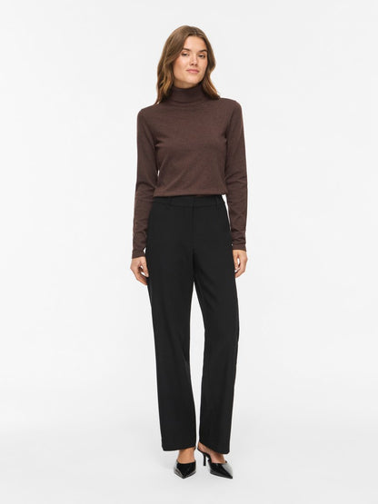 Vila Strickshirt Rollkragen Langarm Strick Top Coffee Bean Melange