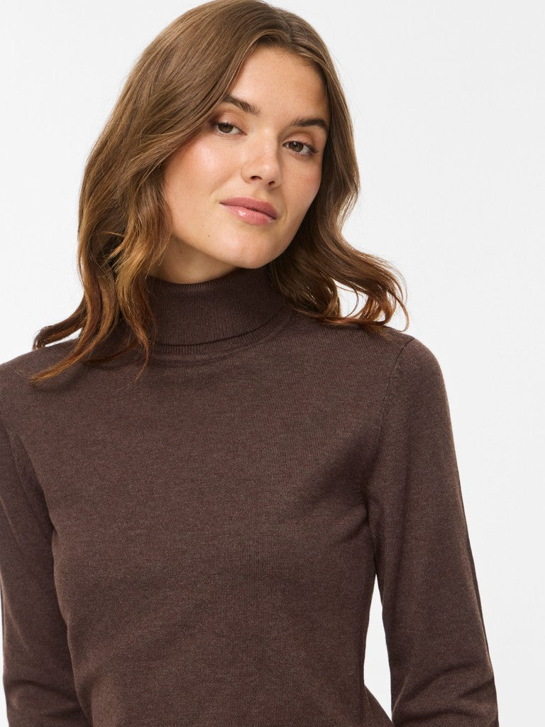 Vila Strickshirt Rollkragen Langarm Strick Top Coffee Bean Melange