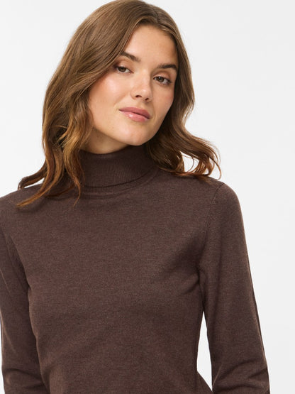 Vila Strickshirt Rollkragen Langarm Strick Top Coffee Bean Melange