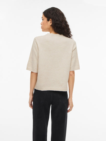 Vila Strickjacke 3/4-Arm Rundhals Strick Cardigan Birch Melange
