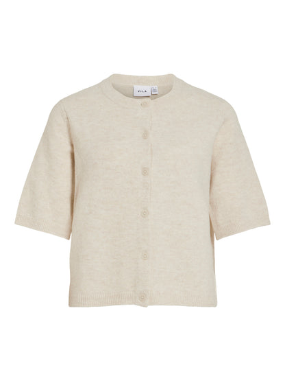 Vila Strickjacke 3/4-Arm Rundhals Strick Cardigan Birch Melange
