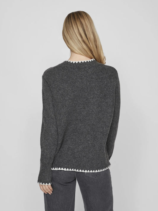 Vila Pullover Vihefna in der Farbe Dark Grey Melange