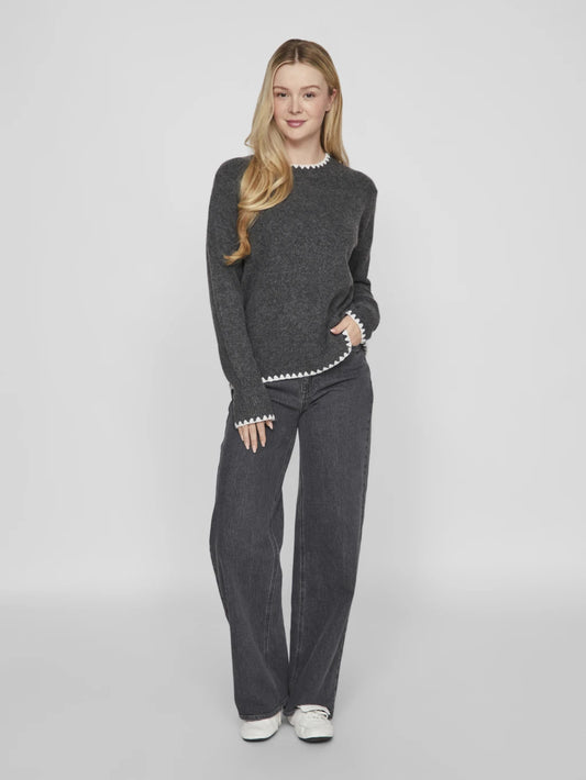 Vila Pullover Vihefna in der Farbe Dark Grey Melange
