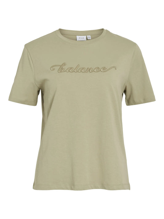 Vila T-Shirt Visybil Balance EMB O-Neck S/S in der Farme Elm Oliv