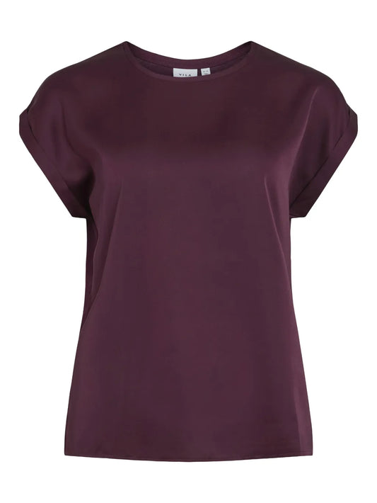 Vila T-shirt Viellette Satin Top Fig