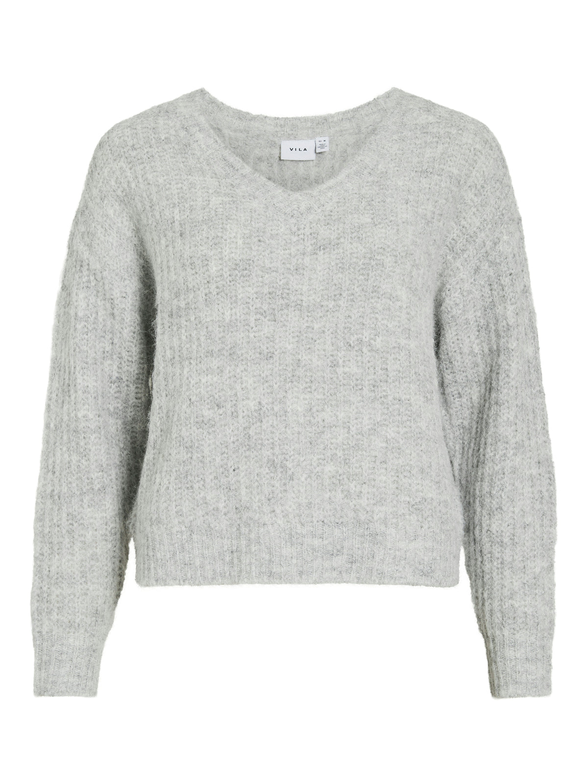 Vila Strickshirt V-Ausschnitt Langarm Strick Top Medium Grey Melange