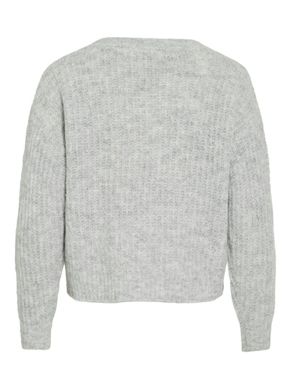 Vila Strickshirt V-Ausschnitt Langarm Strick Top Medium Grey Melange