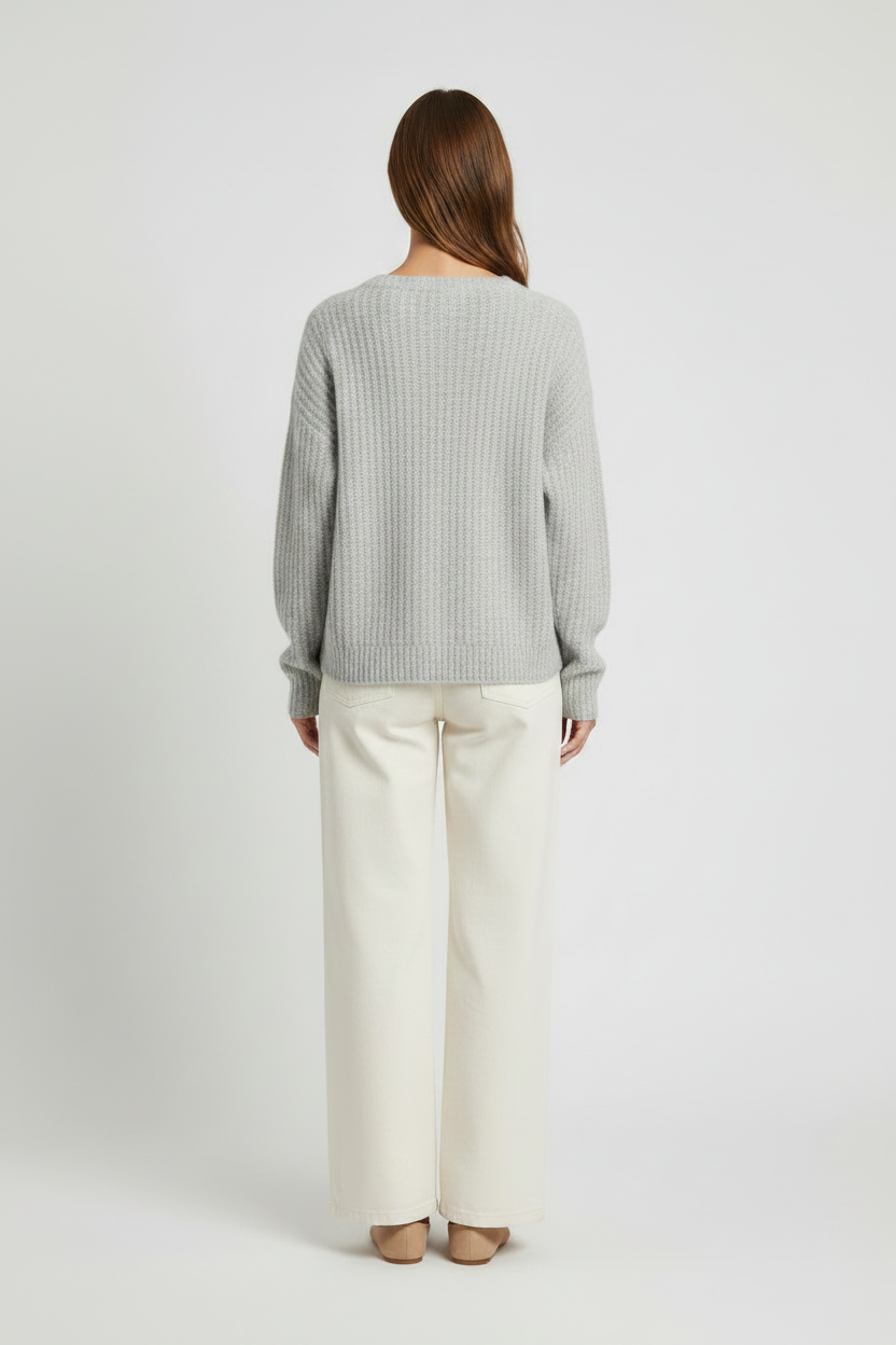 Vila Strickshirt V-Ausschnitt Langarm Strick Top Medium Grey Melange
