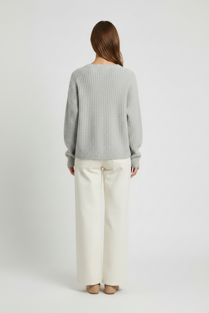 Vila Strickshirt V-Ausschnitt Langarm Strick Top Medium Grey Melange