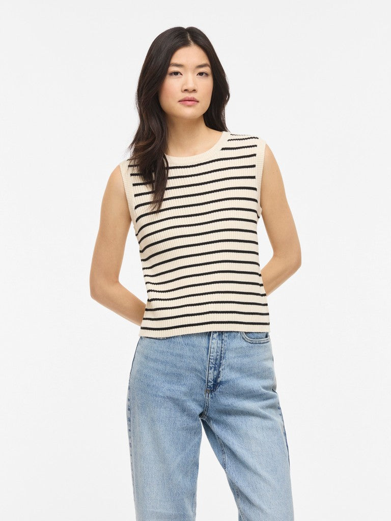 Vila Stricktop VIMALU RIB Ärmellos O-NECK KNIT TOP - Sandshell BLACK
