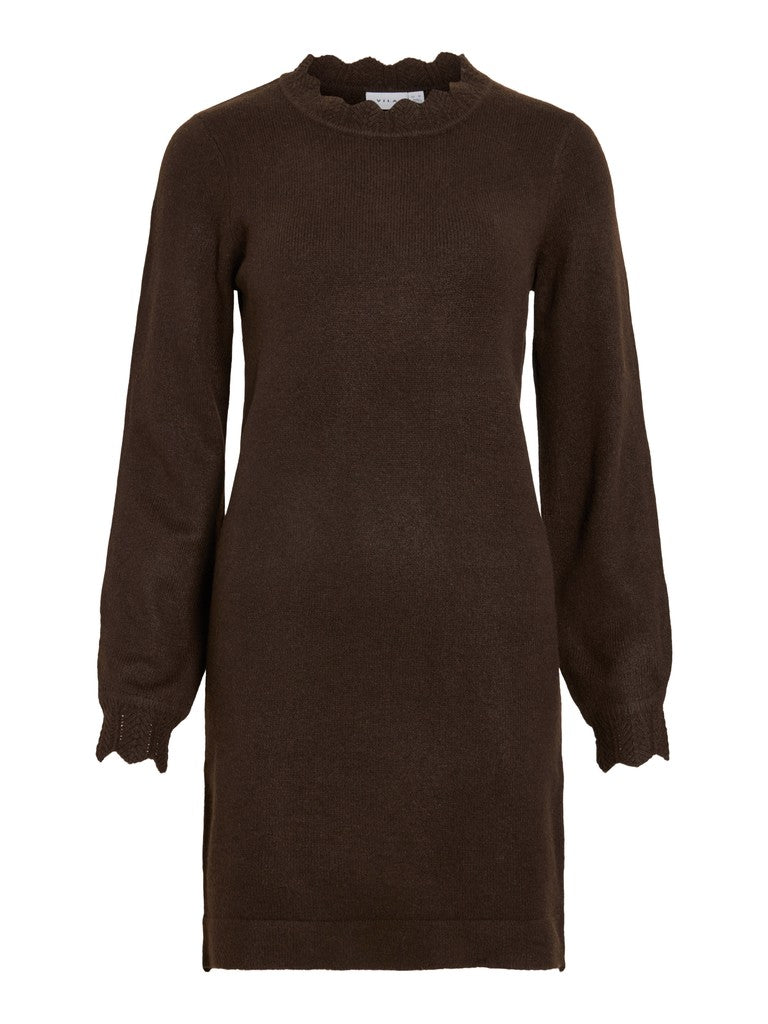 Vila Kleid Rundhals Langarm Strick Coffee Bean Melange