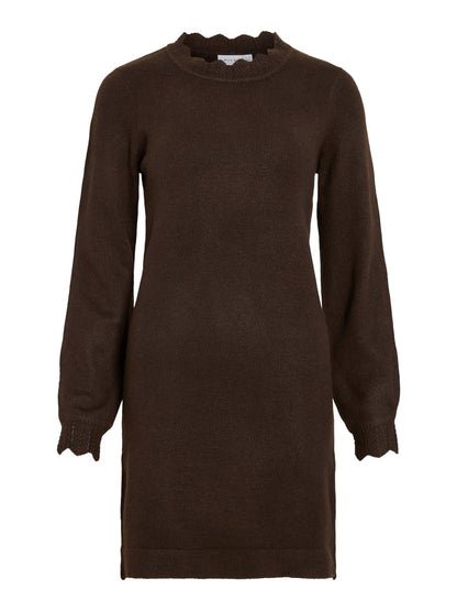 Vila Kleid Rundhals Langarm Strick Coffee Bean Melange