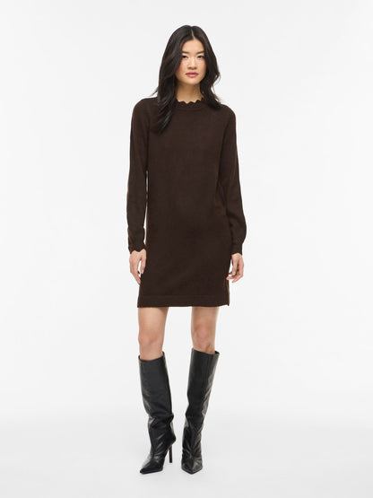 Vila Kleid Rundhals Langarm Strick Coffee Bean Melange