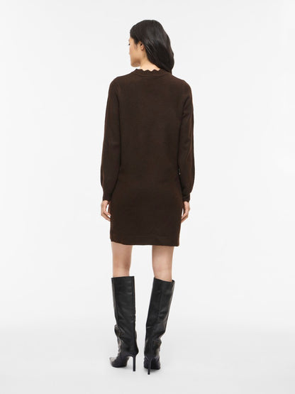 Vila Kleid Rundhals Langarm Strick Coffee Bean Melange