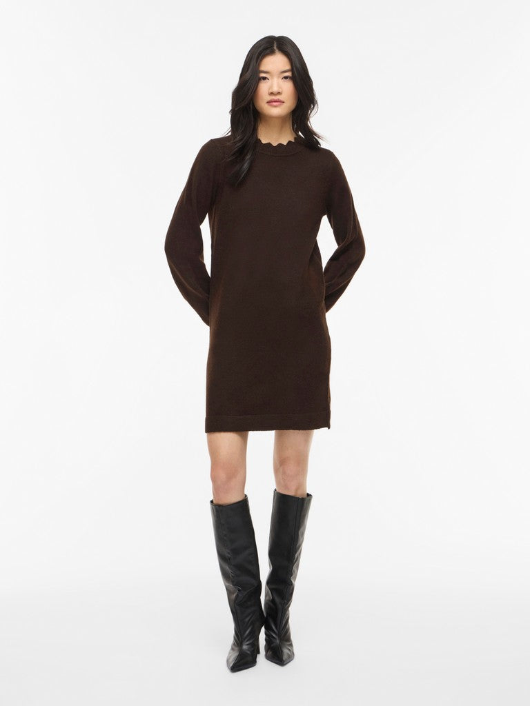 Vila Kleid Rundhals Langarm Strick Coffee Bean Melange
