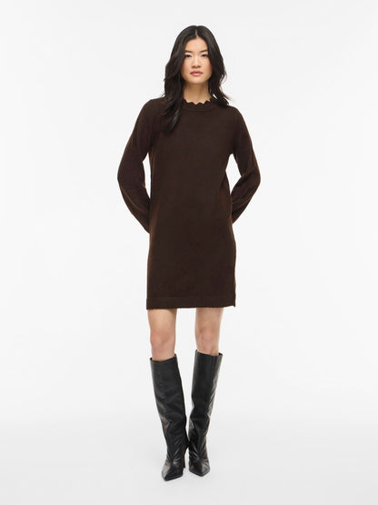 Vila Kleid Rundhals Langarm Strick Coffee Bean Melange