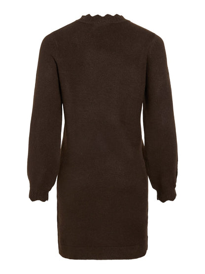 Vila Kleid Rundhals Langarm Strick Coffee Bean Melange