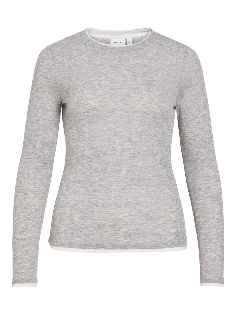 Vila Top Vielianne O-Neck Langarm in Light Grey Melange