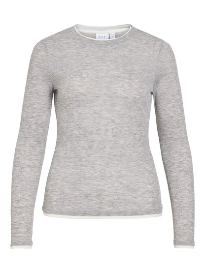 Vila Top Vielianne O-Neck Langarm in Light Grey Melange
