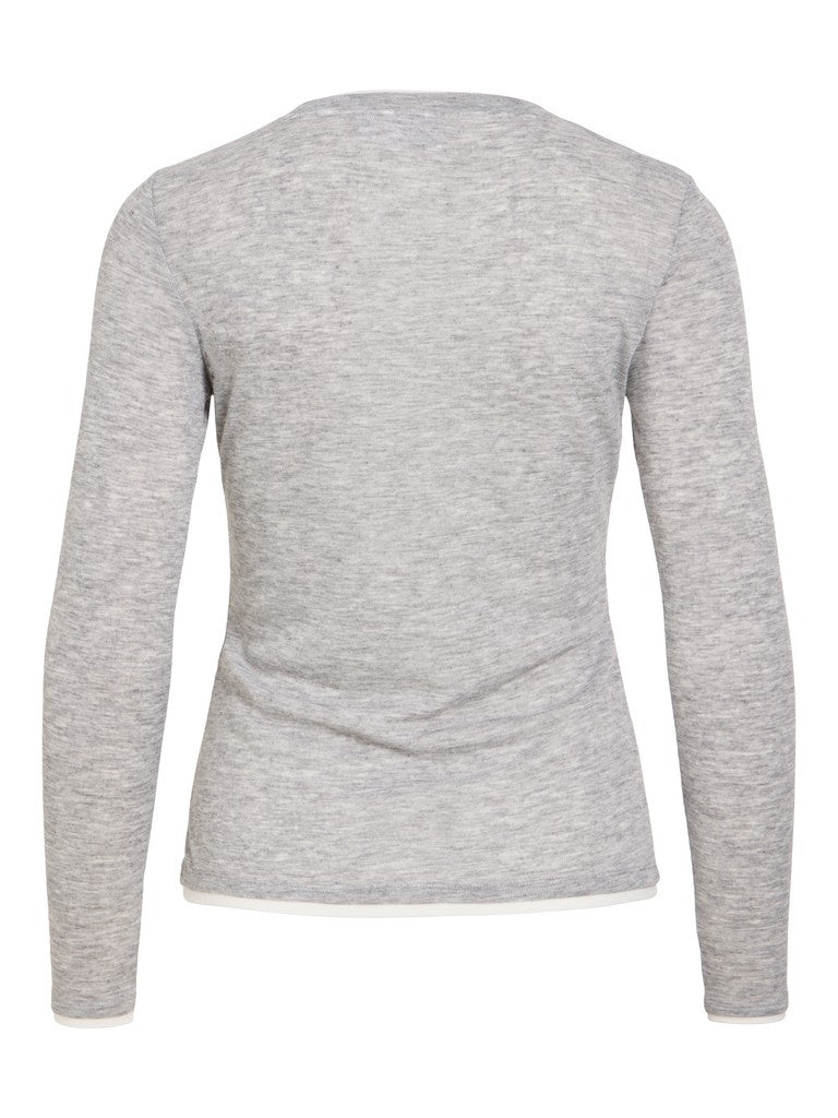 Vila Top Vielianne O-Neck Langarm in Light Grey Melange