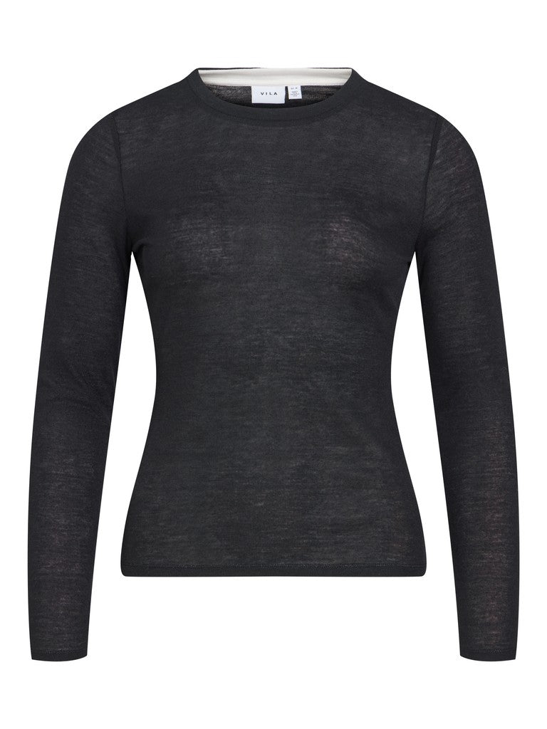 Vila Top Vielianne O-Neck Langarm in Black Beauty