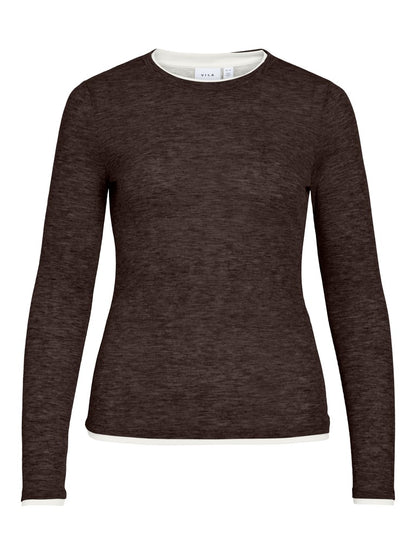Vila Top Vielianne O-Neck Langarm in Coffee Bean