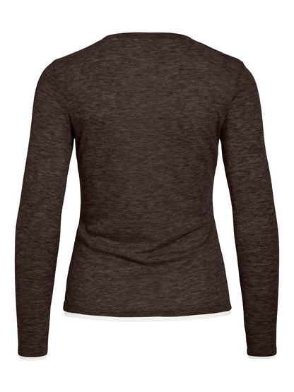 Vila Top Vielianne O-Neck Langarm in Coffee Bean