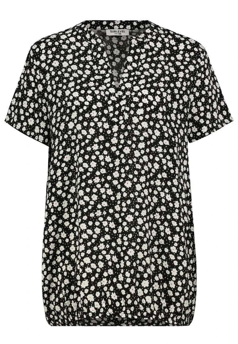 Authentic Style Rundhals Bluse V - Ausschnitt Black