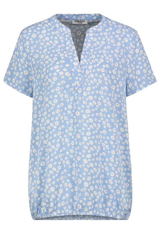 Authentic Style Rundhals Bluse V - Ausschnitt Light Blue