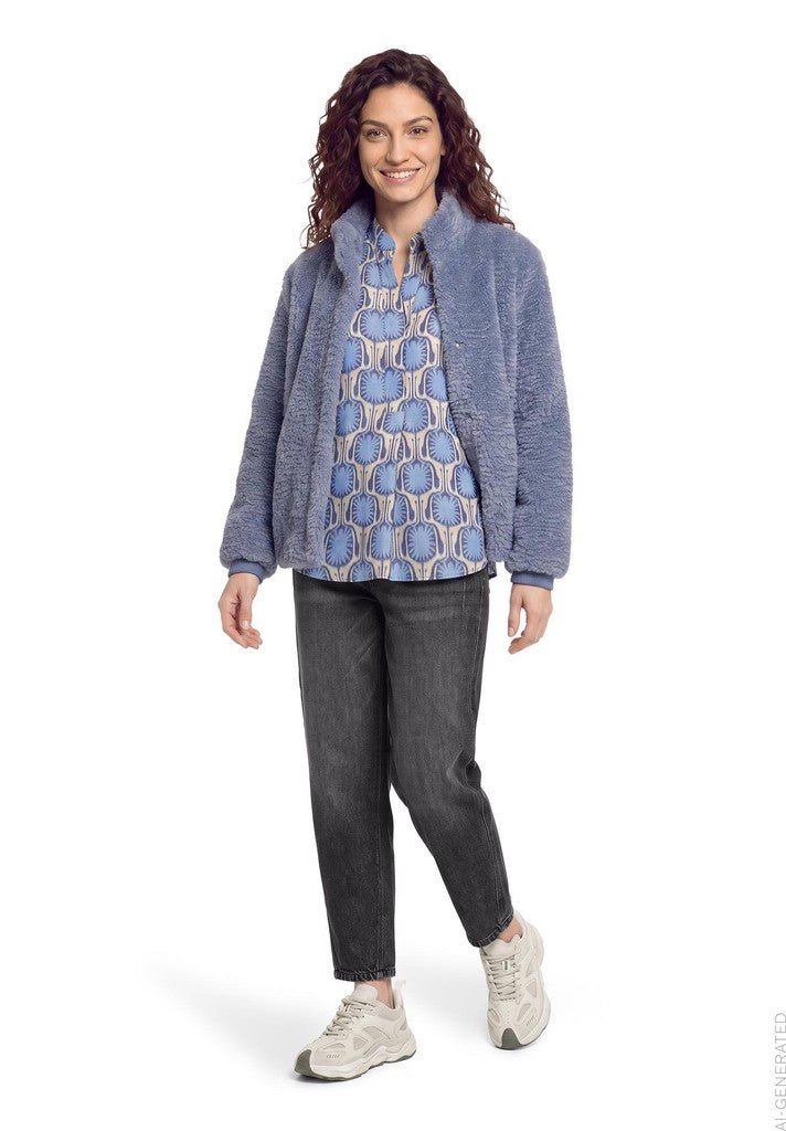 Cartoon Bluse Blau Natur