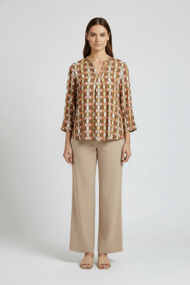 Cartoon Bluse Kurz 1/1 Arm Grün/Taupe