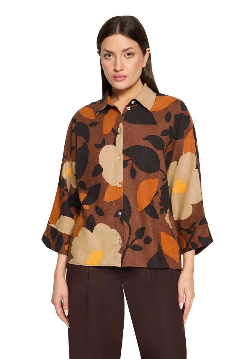 Cartoon Bluse Kurz 3/4 Arm in der Farbe Braun