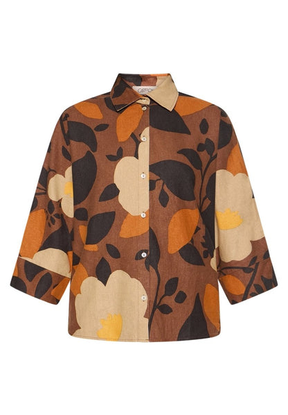 Cartoon Bluse Kurz 3/4 Arm in der Farbe Braun