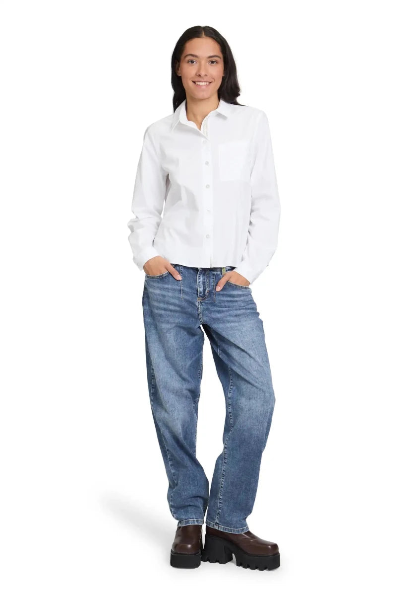 Cartoon Bluse Mit Hemdkragen in der Farbe weiß