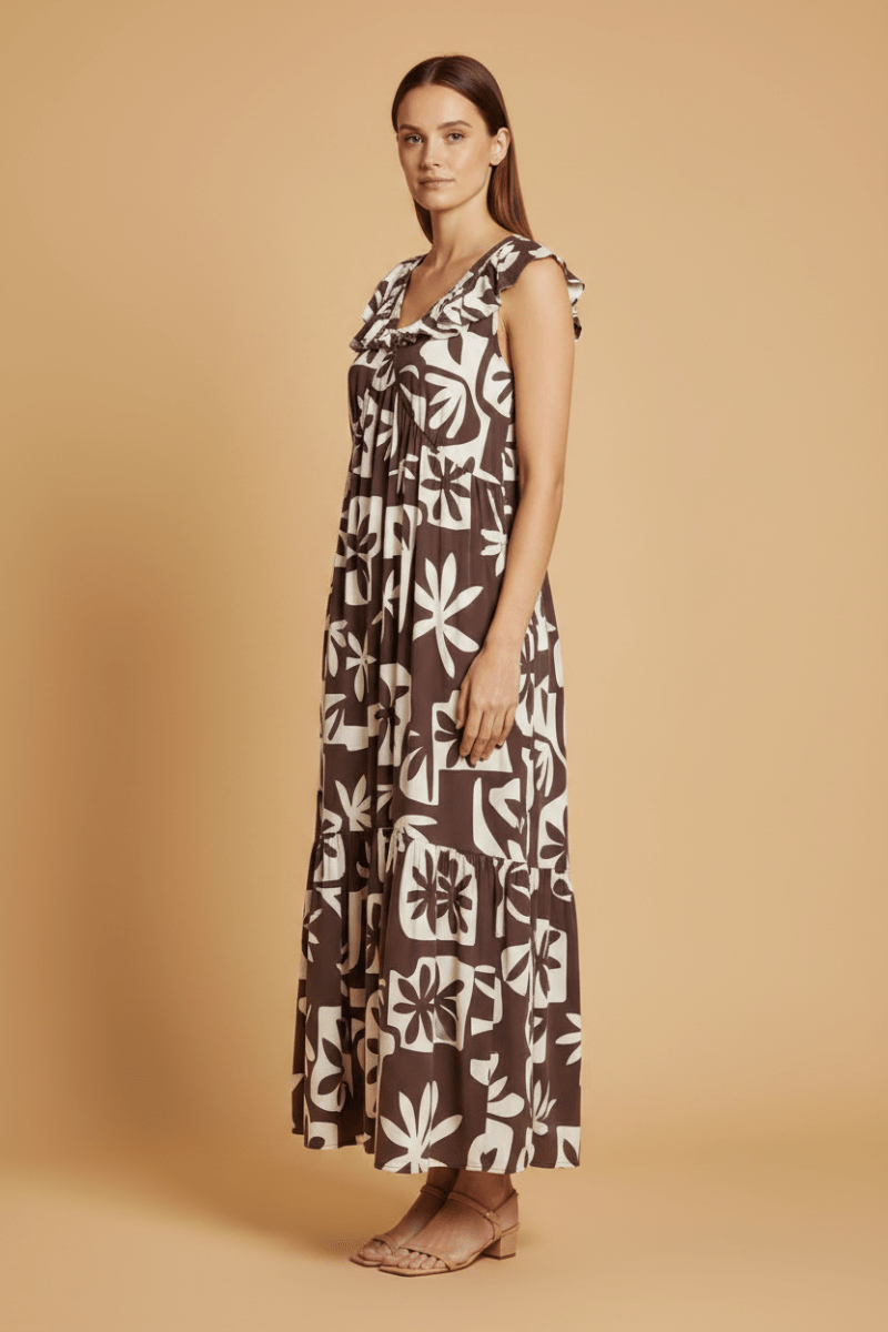 Cartoon Kleid Lang 1/2 Arm in der Farbe Braun