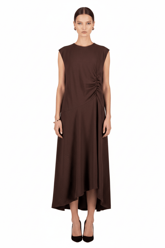 Cartoon Kleid Lang ohne Arm in der Farbe Braun
