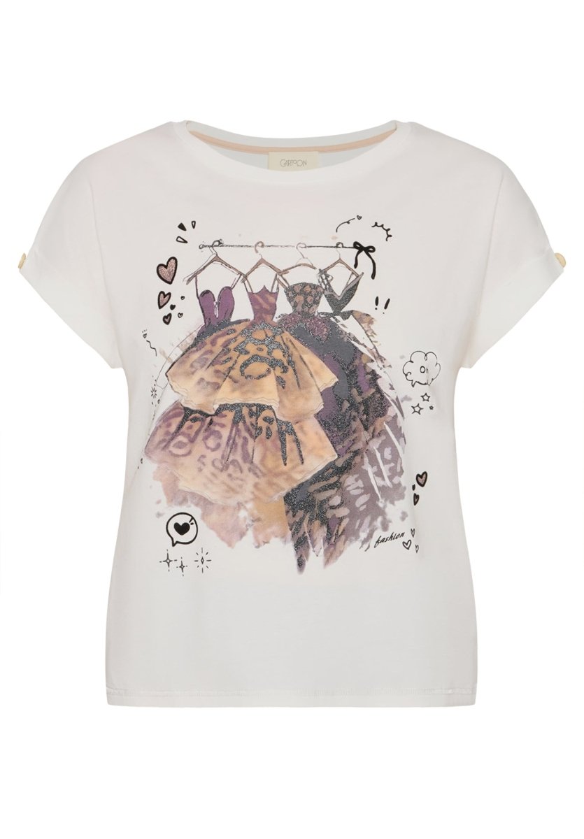Cartoon Shirt Kurz 1/2 Arm Patch Cream/Beige