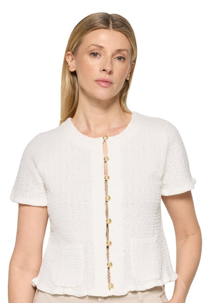 Cartoon Strickjacke Kurz 1/2 Arm in der Farbe Offwhite