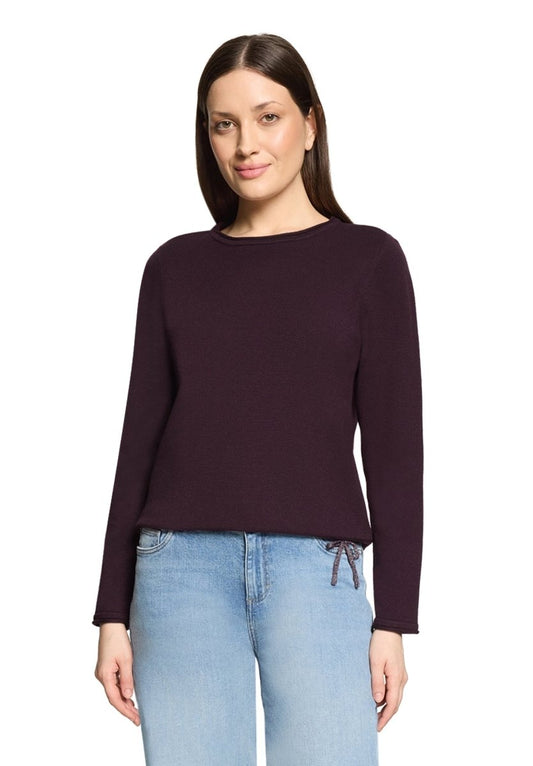 Cartoon Strickpullover Kurz 1/1 Arm Dunkle Dahlia
