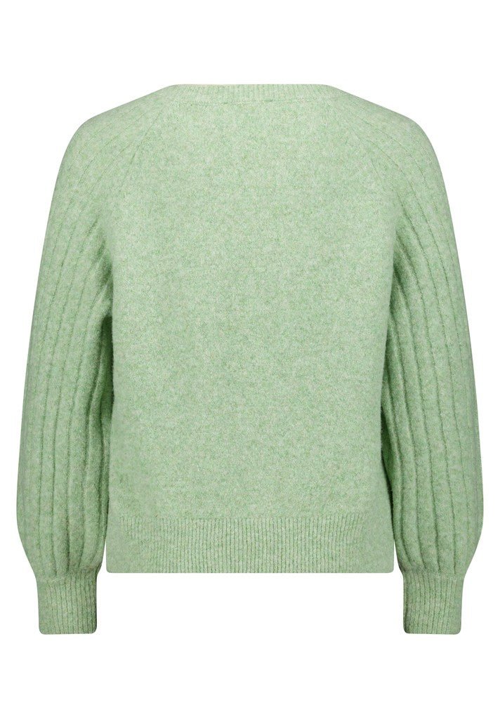 Cartoon Strickpullover Kurz 1/1 Arm Grün Meliert