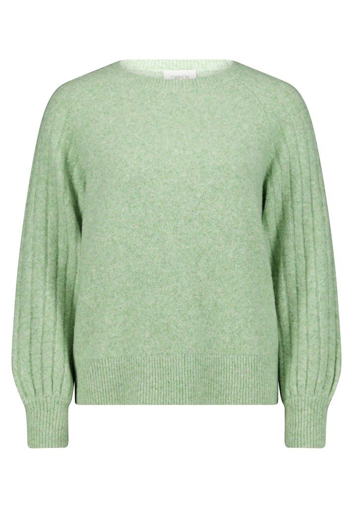 Cartoon Strickpullover Kurz 1/1 Arm Grün Meliert