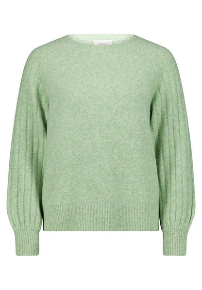 Cartoon Strickpullover Kurz 1/1 Arm Grün Meliert
