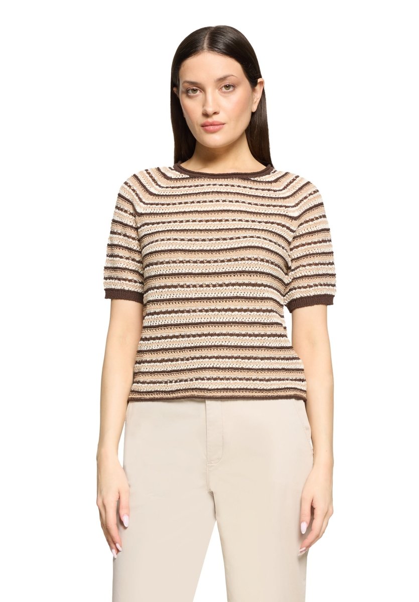 Cartoon Strickpullover Kurz 1/2 Arm in der Farbe Braun