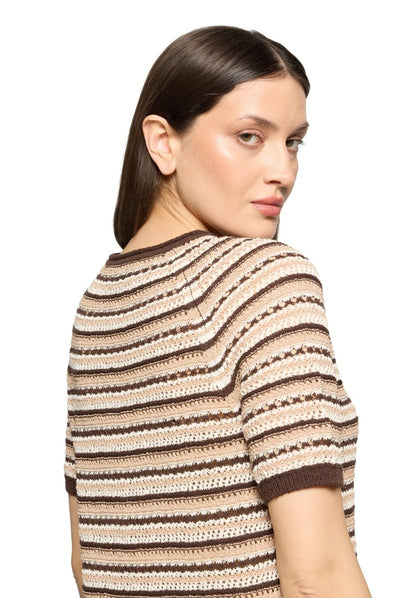 Cartoon Strickpullover Kurz 1/2 Arm in der Farbe Braun