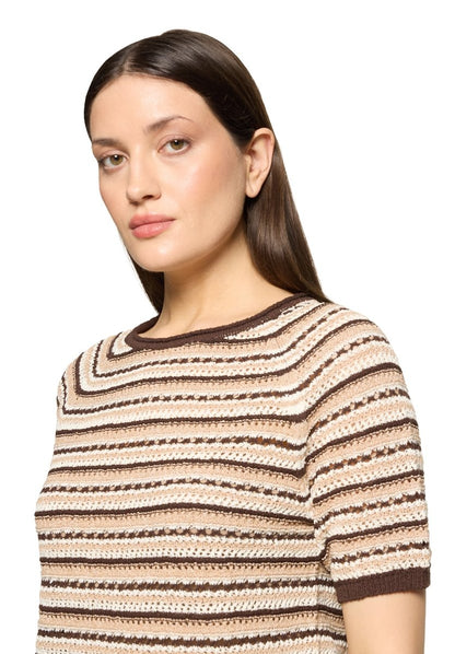 Cartoon Strickpullover Kurz 1/2 Arm in der Farbe Braun