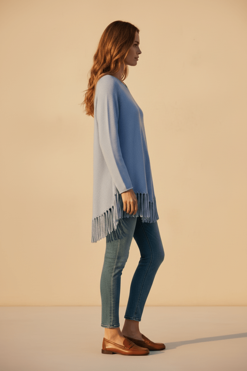 Cartoon Strickpullover Lang 1/1 Arm in der Farbe Hellblau