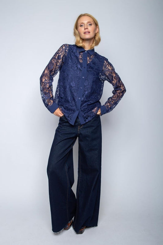 Emily Van Den Bergh Bluse Navy Lace